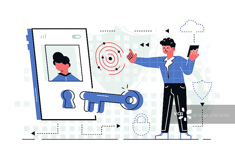 在高科技房间里拿着手机的男人图片素材