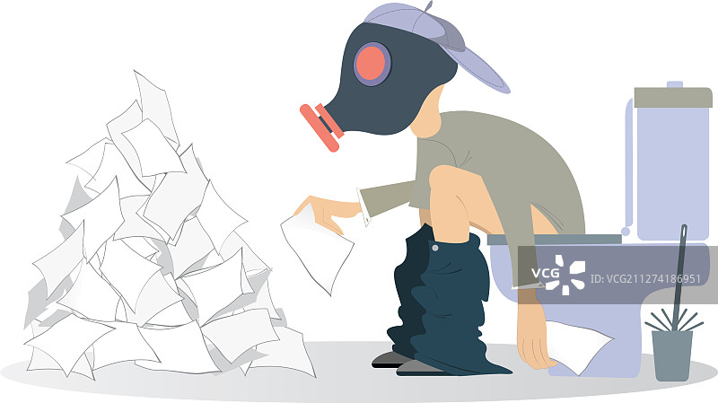 腹泻男子与马桶（食物中毒）图片素材