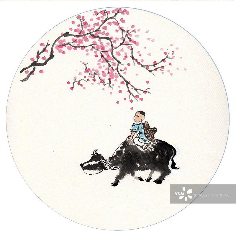 牧童与牛插画图片素材