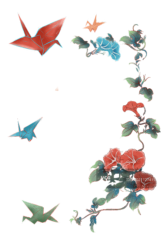 春天的气息 牵牛花 千纸鹤图片素材