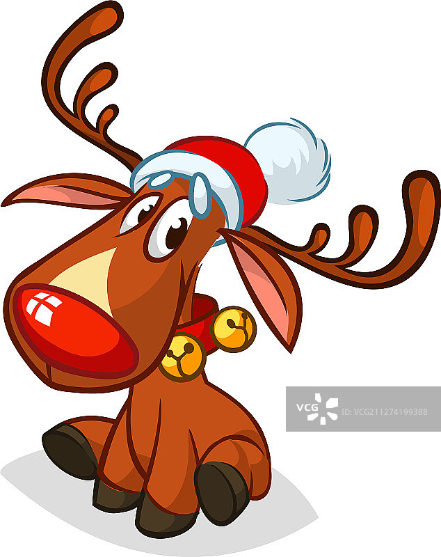 有趣的卡通红鼻子驯鹿圣诞节孤立图片素材