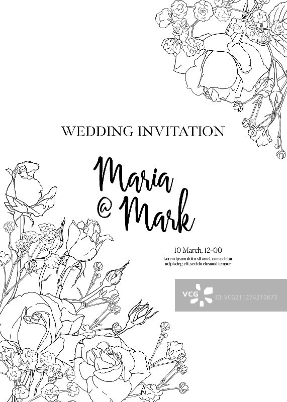 白色玫瑰春季婚礼邀请函图片素材