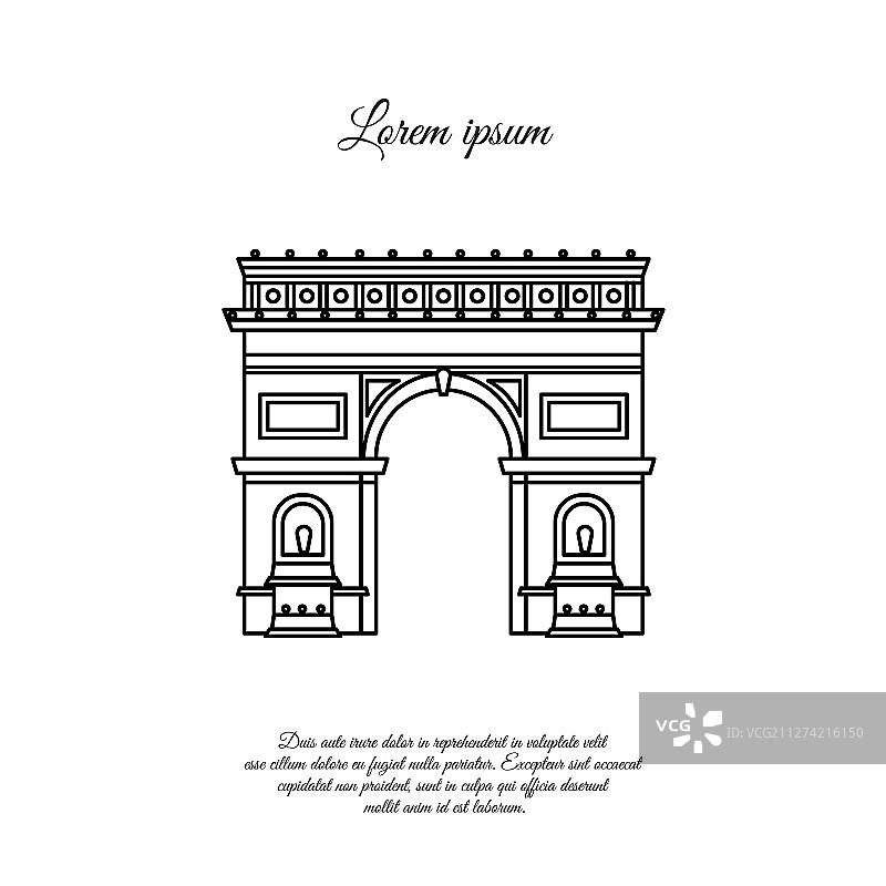 巴黎凯旋门线性图标图片素材