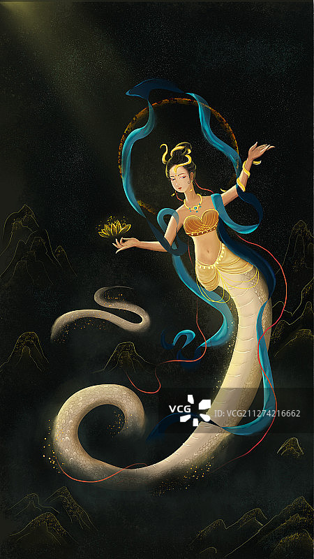 女娲手持莲花图图片素材