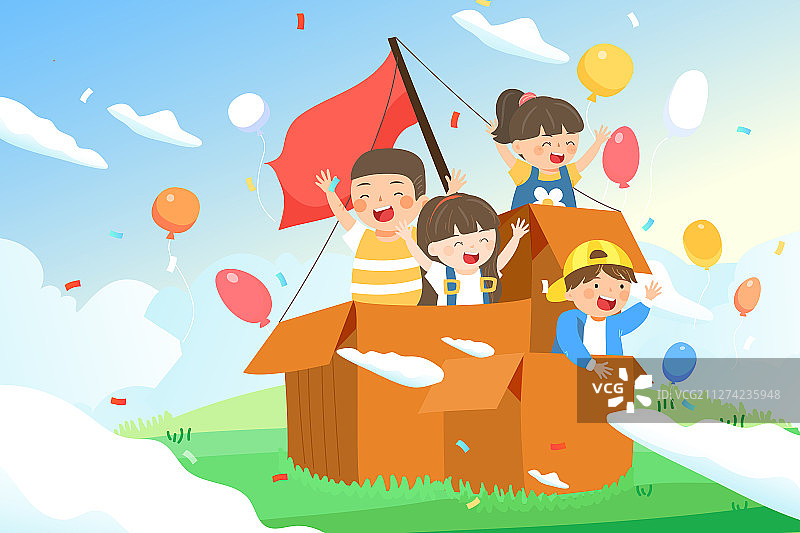 夏季幼儿夏令营儿童节快乐庆祝活动背景矢量插画图片素材