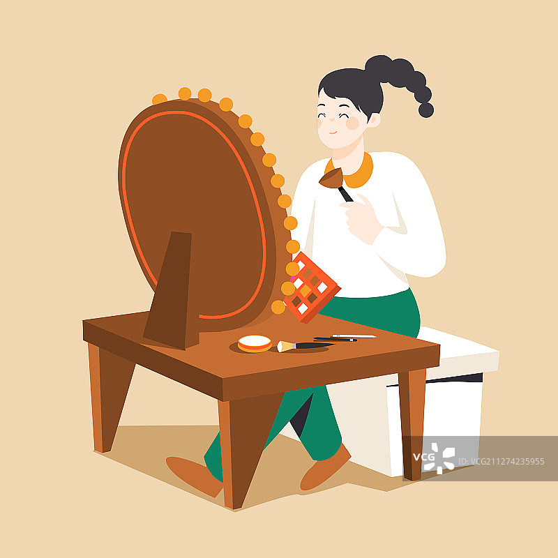 女孩看书化妆妇女节宅家休闲生活方式家居背景矢量插画图片素材