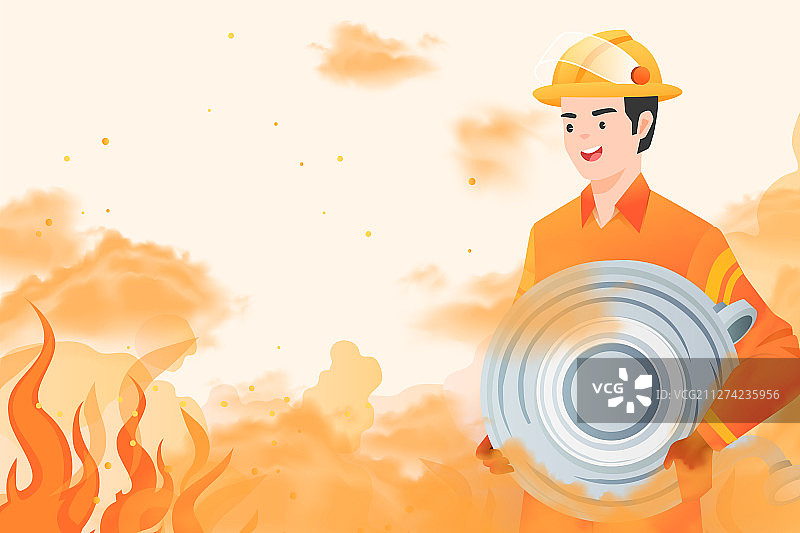 卡通五一劳动节火警消防员职业工作人民英雄灭火背景矢量插画图片素材
