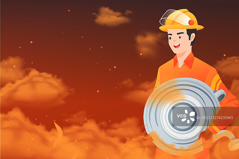 卡通五一劳动节火警消防员职业工作人民英雄灭火背景矢量插画图片素材