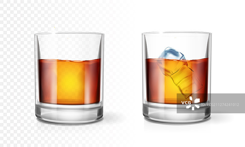 透明玻璃杯中的苏格兰威士忌或朗姆酒图片素材