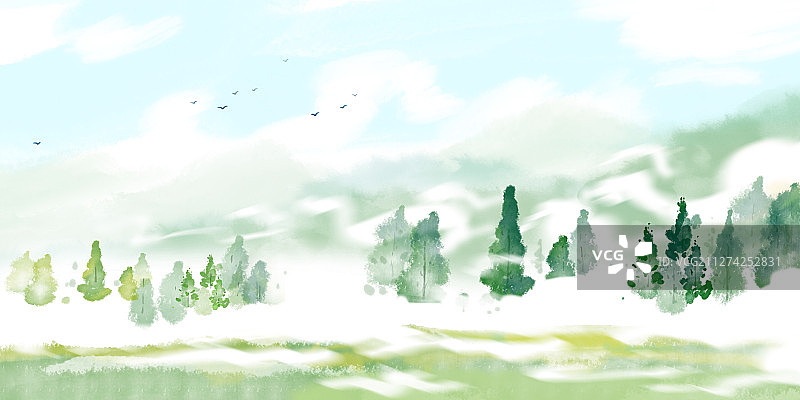 二十四节气大森林水彩画图片素材
