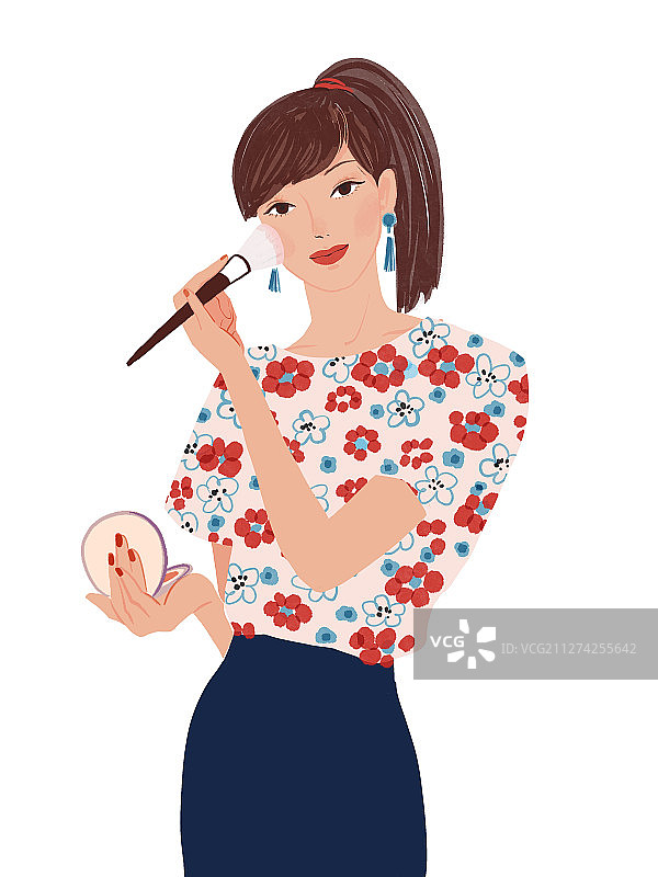 化妆涂腮红的时尚女性插图图片素材