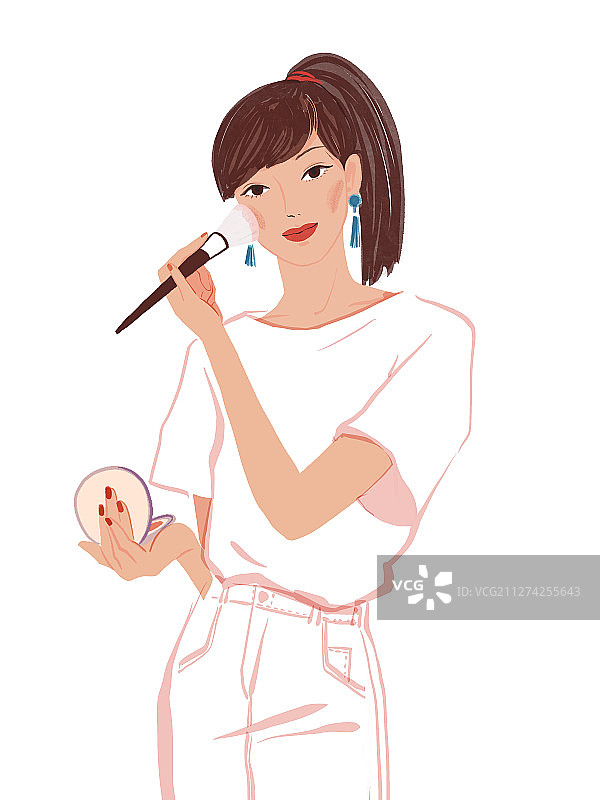 化妆涂腮红的时尚女性插图图片素材