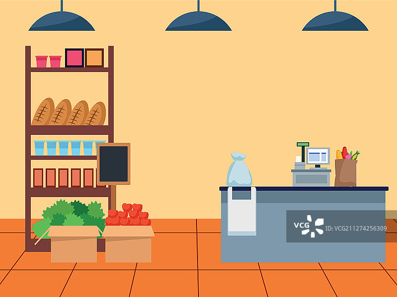 超市货架与收银台图片素材