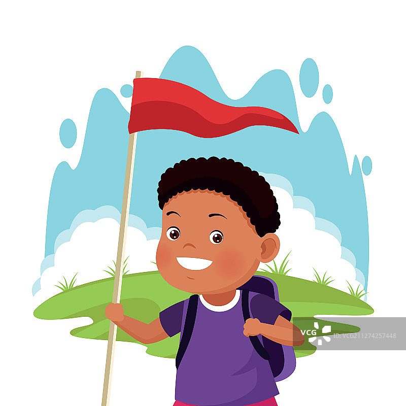 卡通探险男孩与旗帜图片素材
