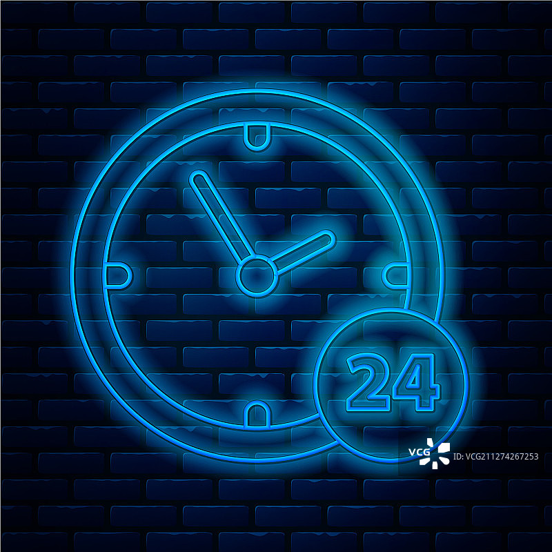 发光的霓虹线：24小时时钟图标图片素材