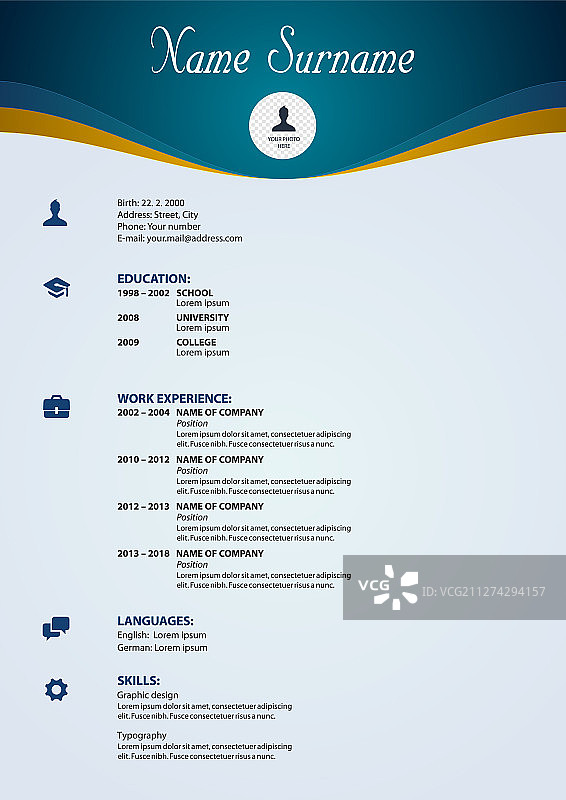 蓝色波浪简历模板图片素材