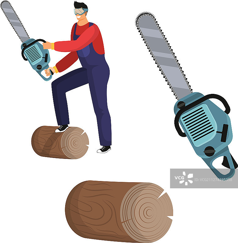 手持链锯的健壮伐木工人图片素材