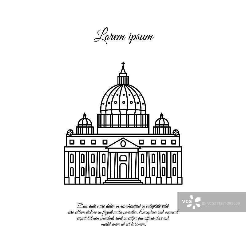 罗马圣彼得大教堂线条图标图片素材