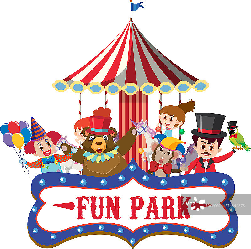 带马戏团动物的游乐园标志模板图片素材