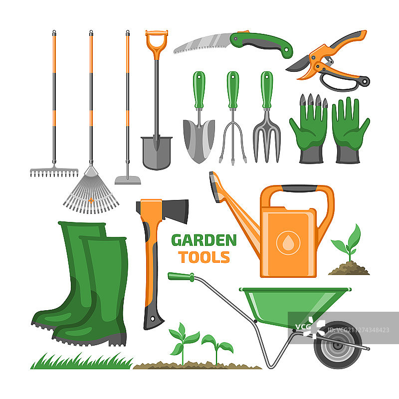 园艺工具：耙子和铲子图片素材