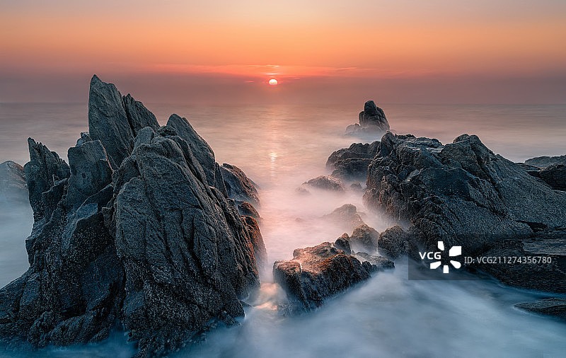 日落渤海湾图片素材