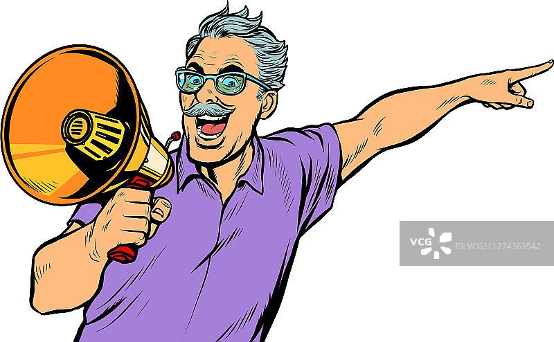 拿着扩音器的老人图片素材