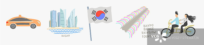 扁平景点涂鸦组合图片素材