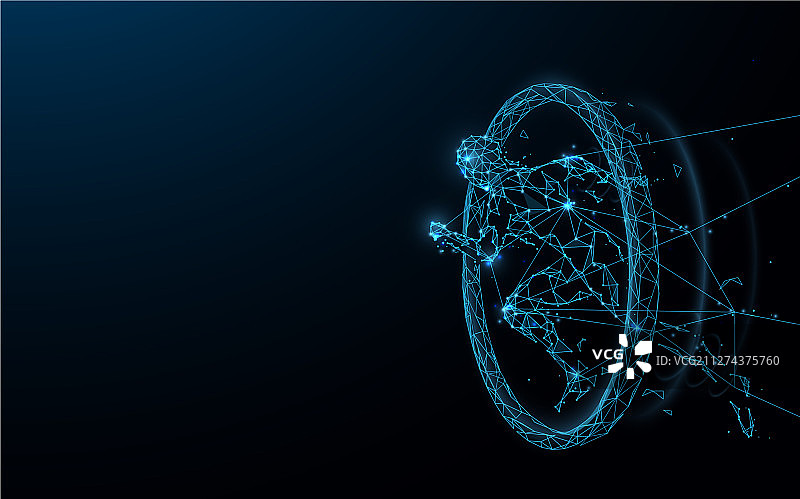 一个未来主义者跑过一个发光的环图片素材