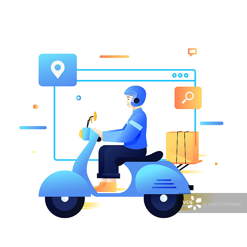 卡通五一劳动节外卖配送送货电动车出行职业工作背景矢量插画图片素材