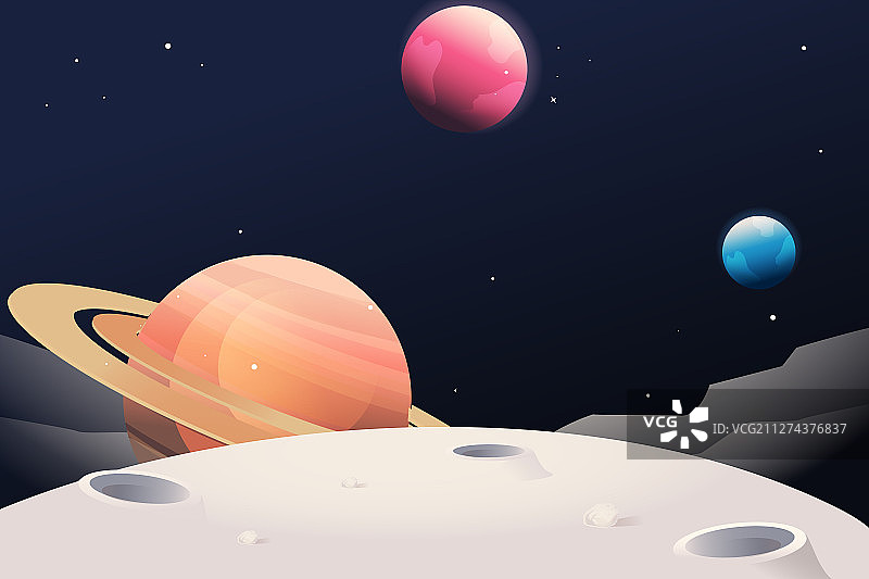 卡通星空月球表面太空宇航员宇宙遨游月球日渐变矢量插画图片素材