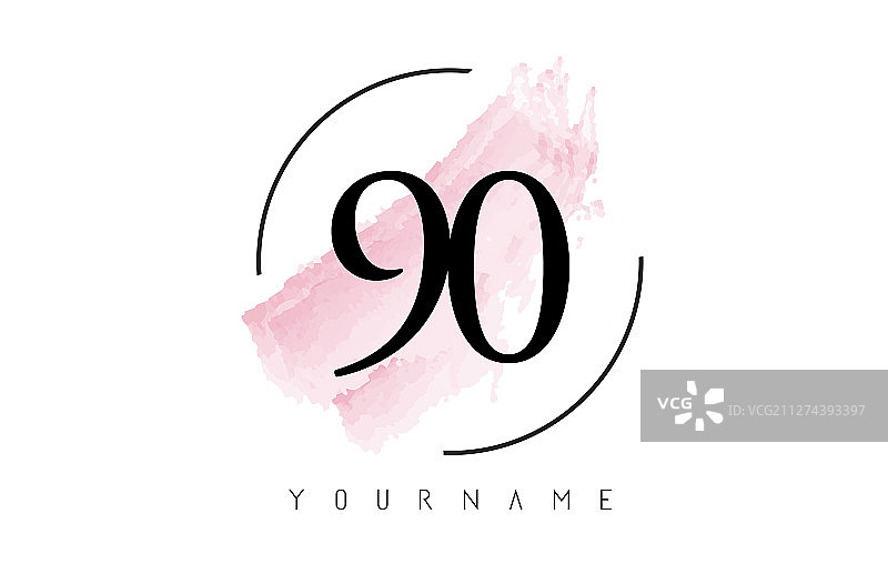 数字90水彩笔触标志设计图片素材