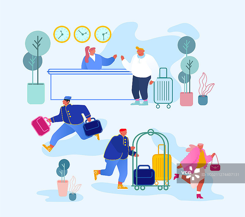 人们抵达和离开酒店，商人站立图片素材