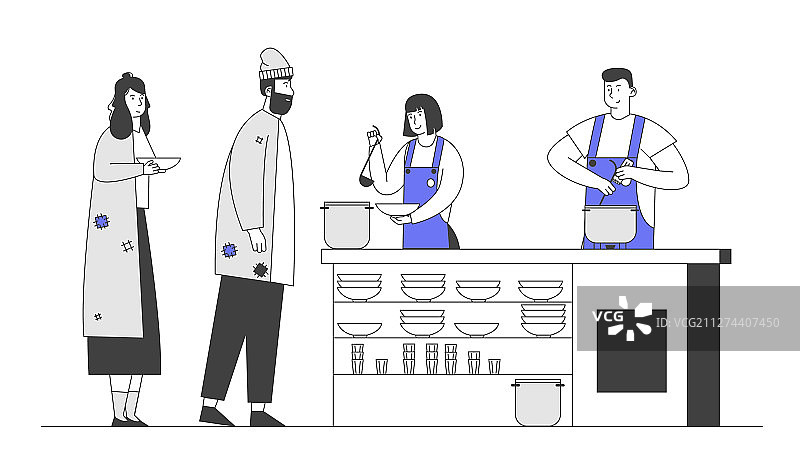 可怜的男人和女人排队领取食物图片素材