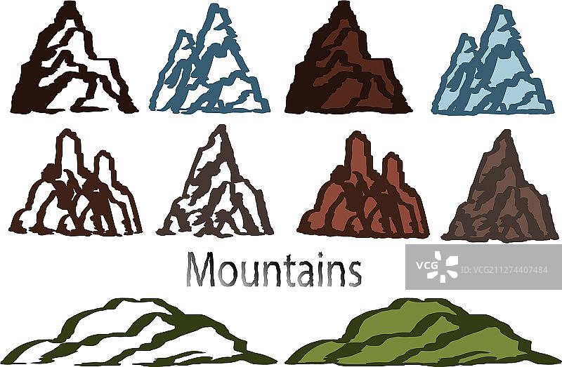 白色背景上的彩色山脉图片素材