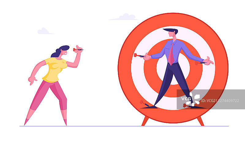 女商人用飞镖瞄准男商人图片素材
