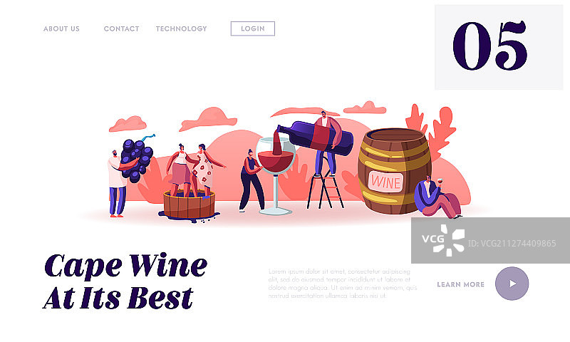葡萄酒生产和饮用网站着陆页图片素材
