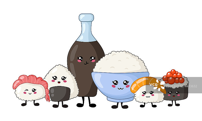 可爱寿司卷和刺身组合图片素材