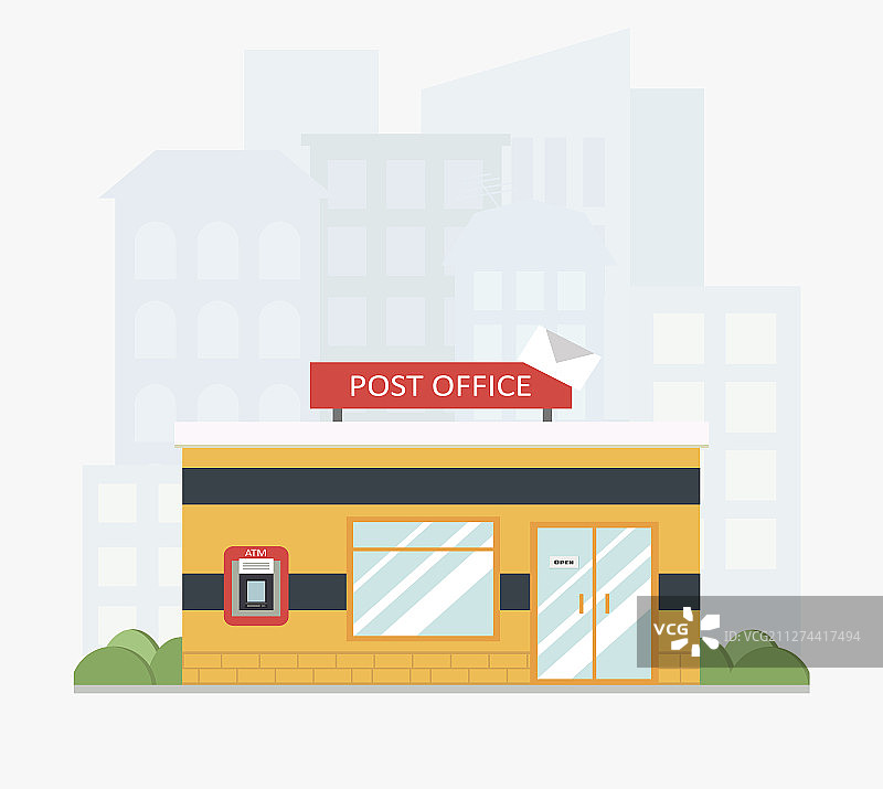城市中的黄色邮局服务大楼图片素材