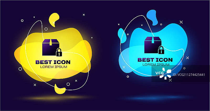 深蓝色背景上的黑色锁定包裹图标图片素材