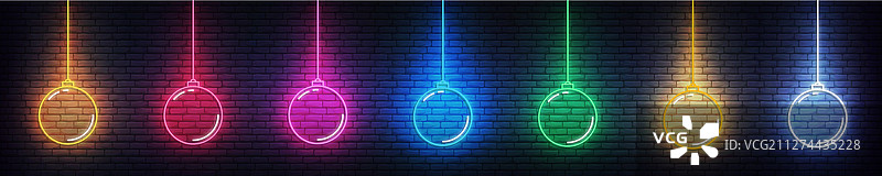 逼真圣诞球霓虹灯图标套件图片素材
