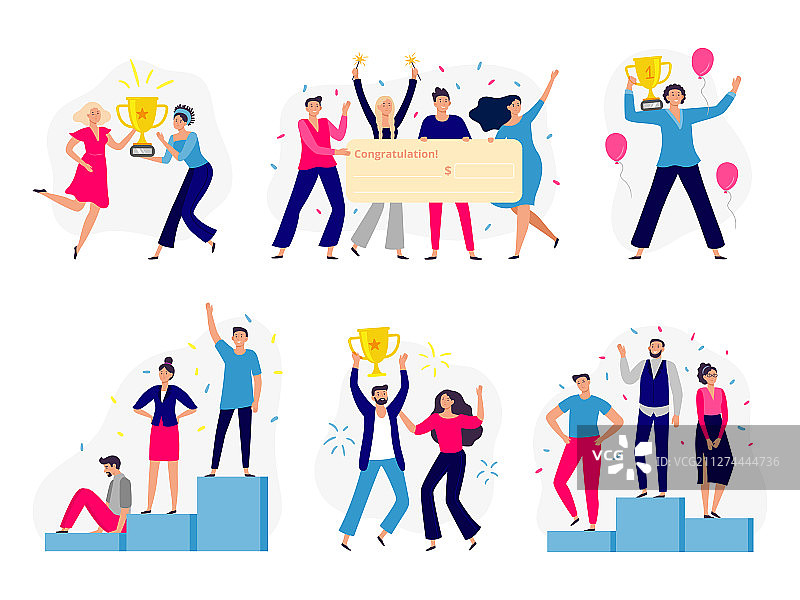 人们庆祝赢得金杯图片素材