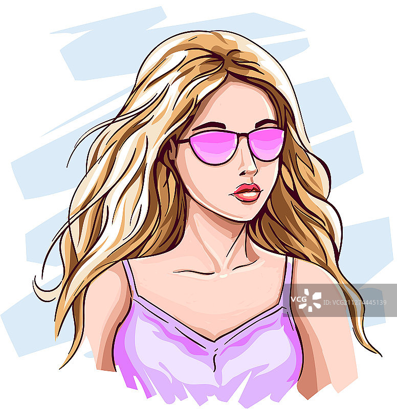 手绘年轻金发女孩图片素材