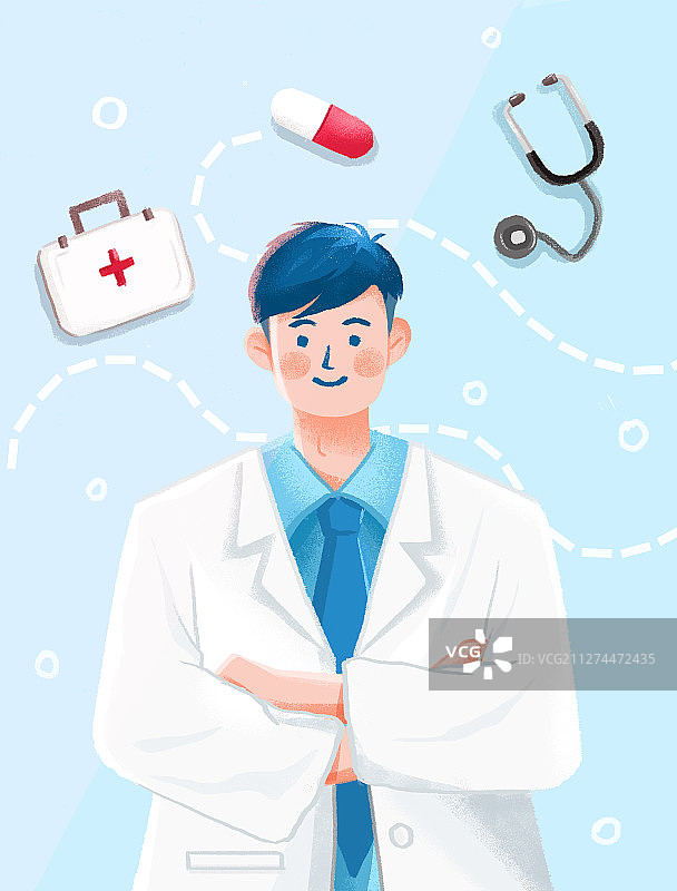 纯色背景卡通医生插画图片素材