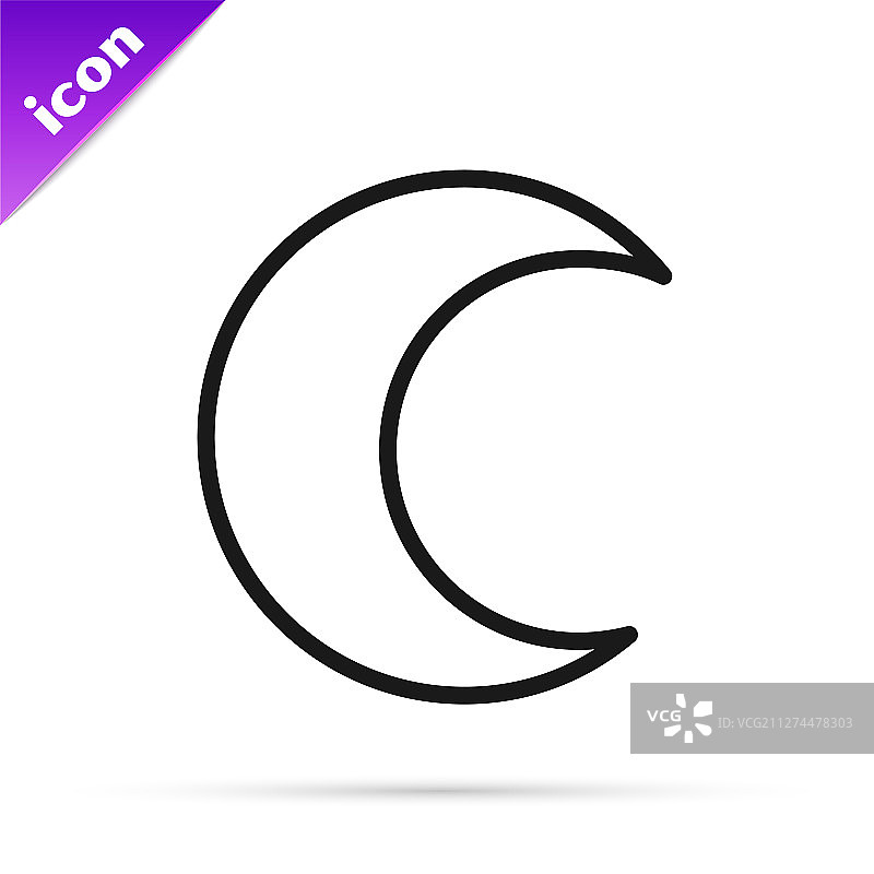 白色背景上孤立的黑色线条月亮和星星图标图片素材