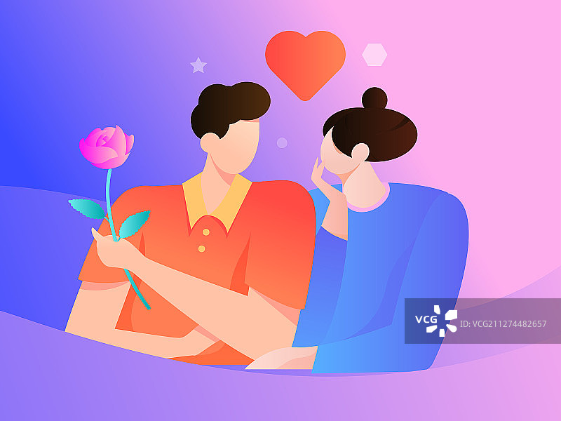 情人节爱慕的情侣， 矢量扁平人物场景创意概念插画.ai图片素材