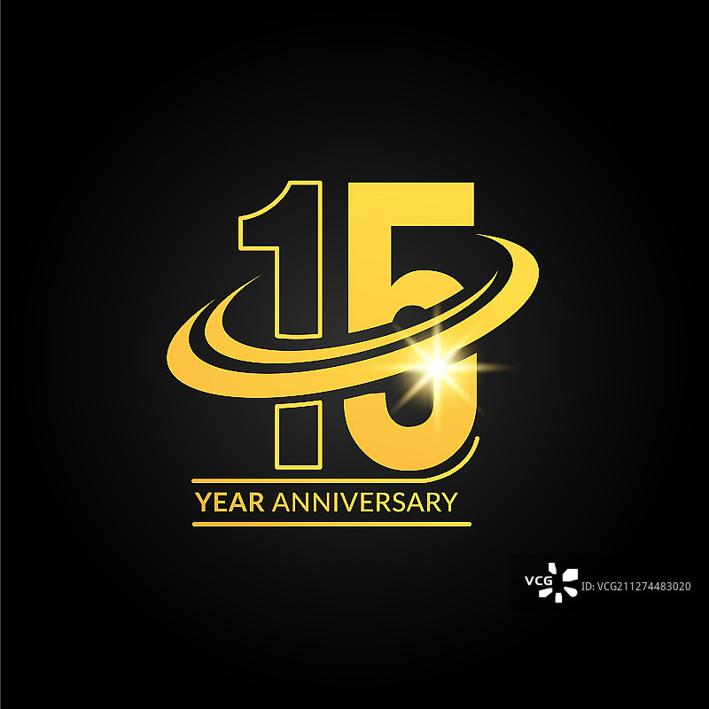 带有圆形弧线的15周年金色纪念logo图片素材