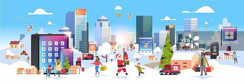 使用购物袋在户外行走的群众图片素材