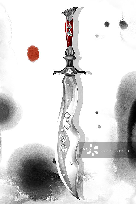 中国风水彩武器刀插画图片素材