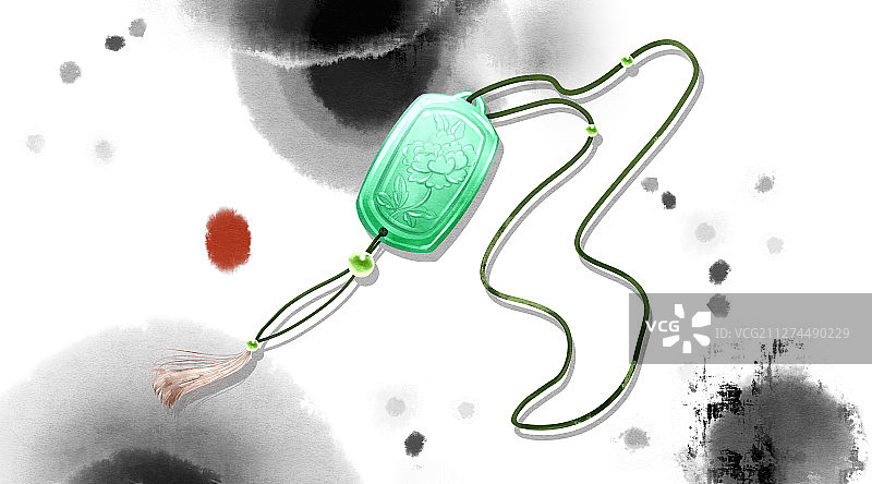 中国风水彩配饰玉佩插画图片素材