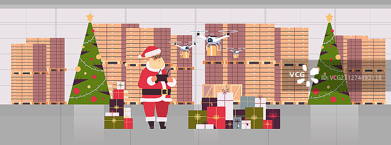 圣诞老人拿着无人机遥控器图片素材